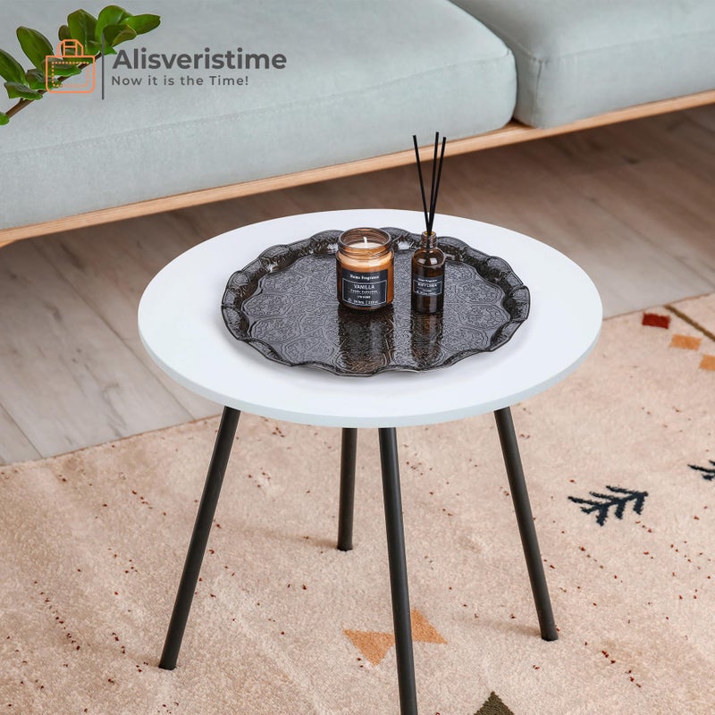 Alisveristime Turkish Ottoman Coffee Tea Serving Tray â€“ 13.60 inches, Metal with Traditional Motifs, Available in Five Colors (Black) - Image 2